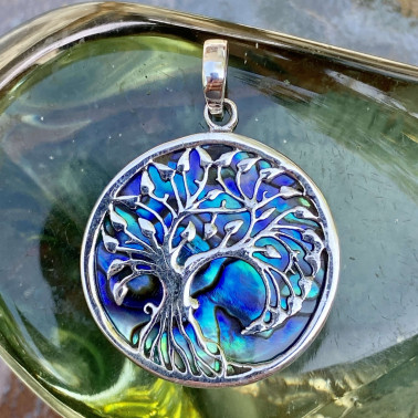 PD 14749 AB-(HANDMADE 925 BALI SILVER TREE OF LIFE PENDANT WITH ABALONE SHELL)